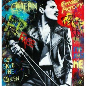 Nastya Rovenskaya - Hand-Signed Original Oil on Canvas "Queen" - Freddie Mercury